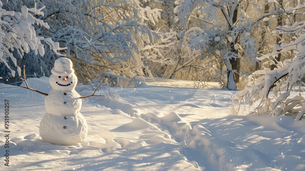 Fototapeta premium man snow scene with snowman