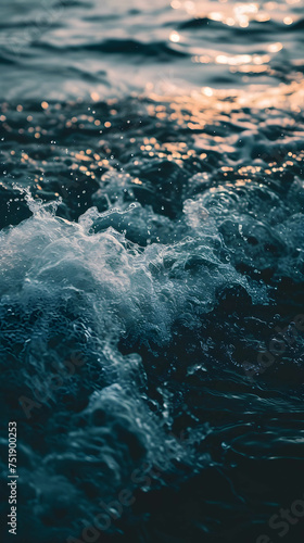 Stormy Sea Deep Blue Water Surface With Foam Waves