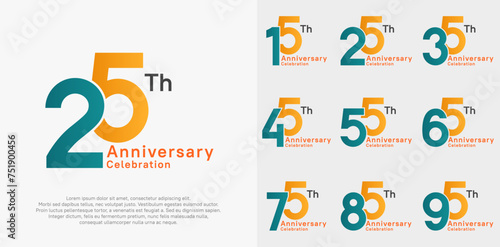 anniversary vector design set with blue and orange color for special moment celebration