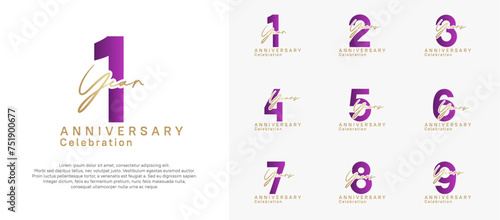 anniversary logotype vector design with purple and gold color can be use for special moment celebration