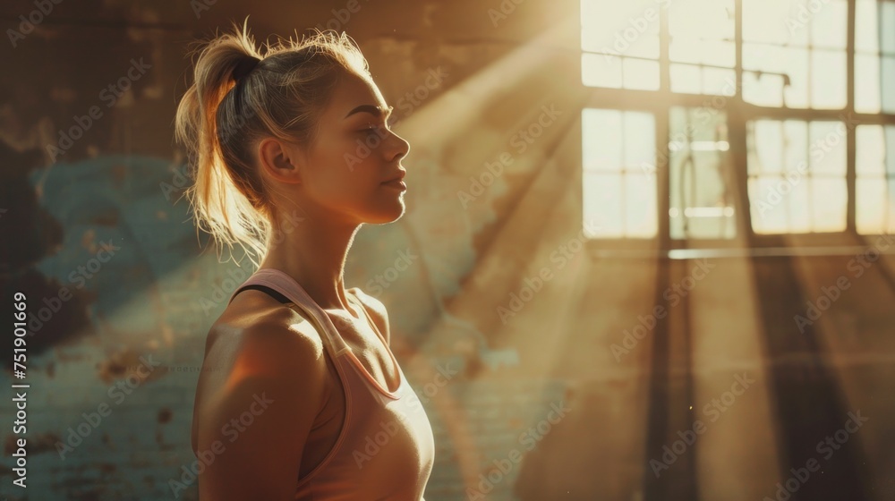 beautiful woman in the gym with sports clothes - obrazy, fototapety, plakaty 