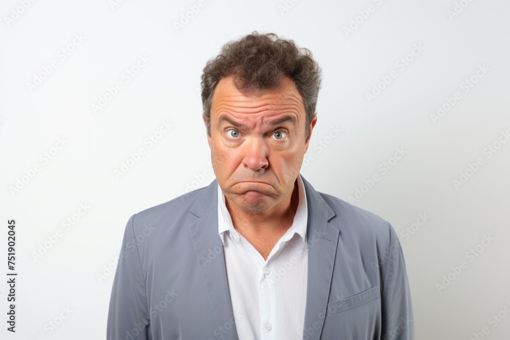 Portrait of a middle aged man making funny face on grey background Portrait of a middle aged man making funny face on grey background