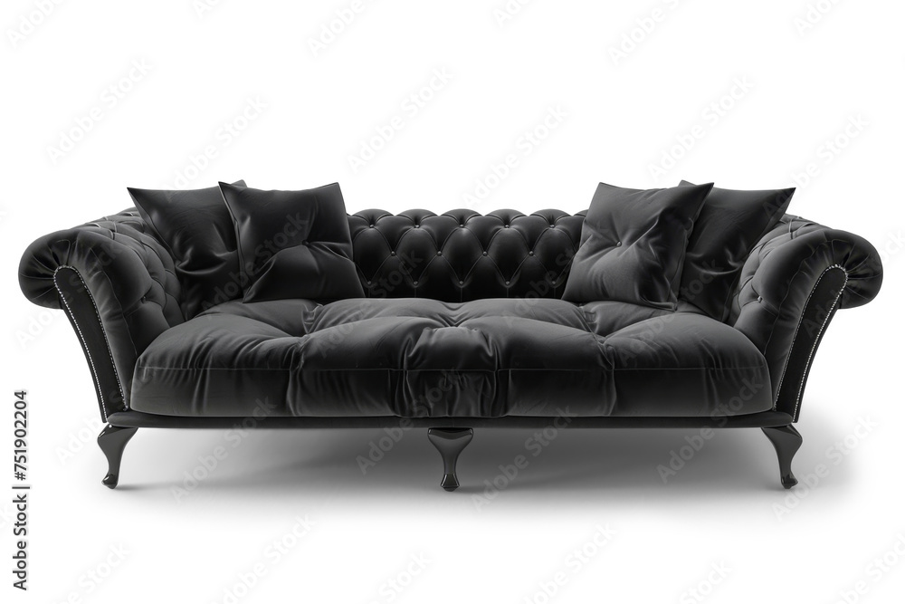 Fototapeta premium Elegant Black Leather Sofa on Transparent
