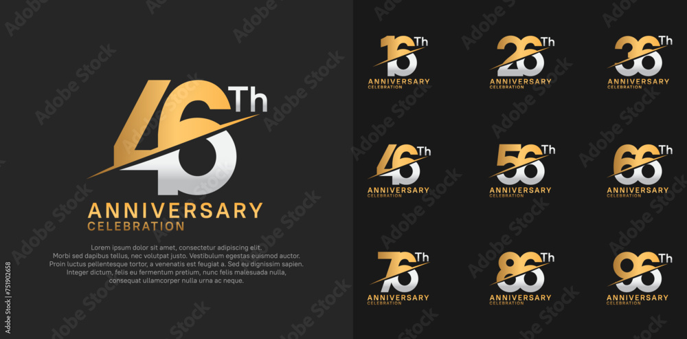 anniversary logotype vector set with gold and silver color and slash for celebration day
