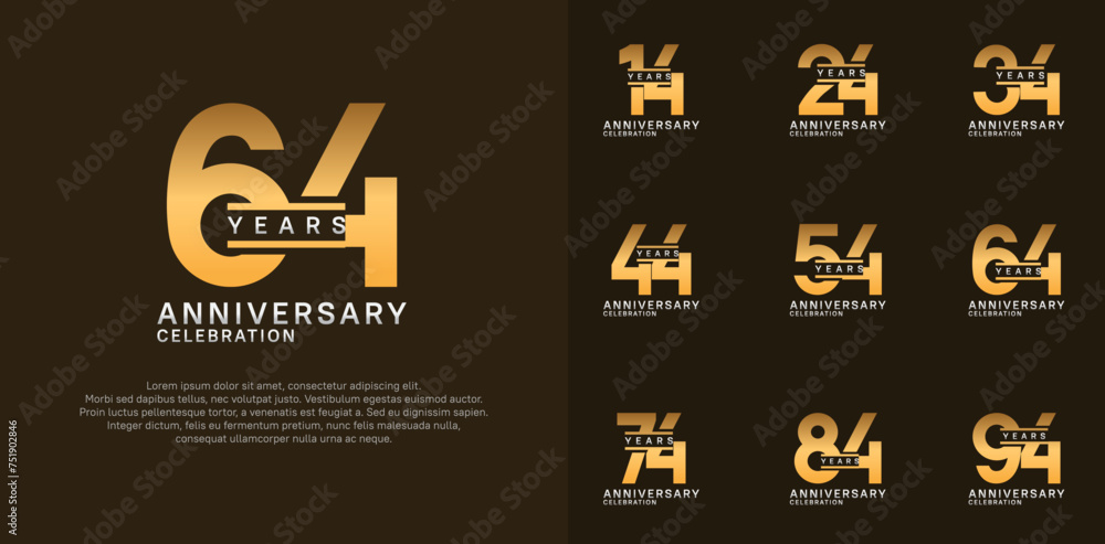 anniversary logotype vector set with gold color for special celebration