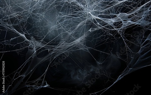 Hyper cobweb spider smoke texture on dark background. copy text space.
