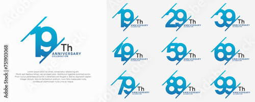 anniversary vector set with blue color and slash for celebration purpose photo