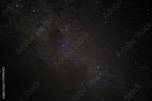 Looking at the night sky with a milky way of stars and the cosmos in space.