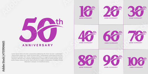 Set of Anniversary Logotype with swoosh, purple color can be use for special day celebration