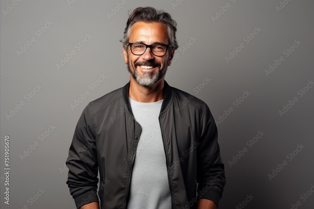 Handsome middle aged Indian man in a black jacket and glasses. Handsome middle aged Indian man in a black jacket and glasses.