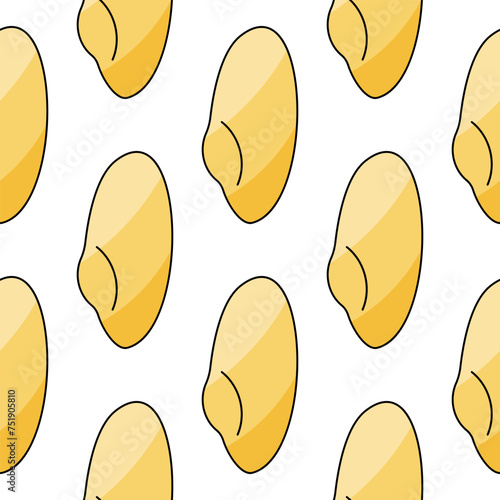 Seashells molluscs. Snails in shells. Summer Seamless Pattern Background. Animals of the sea. Colored seafood. Print for children's and adult clothing. Hand drawn vector illustration.