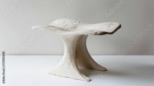 Biodegradable Stool with Organic Shape, A unique stool crafted from a composite material made from recycled agricultural waste and molded into a mushroom-like shape, generative AI