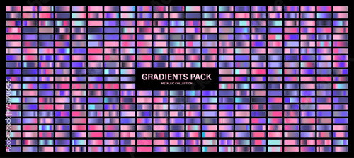 Red, violet glossy gradient, metal foil texture. Sunset color swatch set, summer vibes. Collection of high quality gradients. Shiny metallic background. Design element. Vector illustration