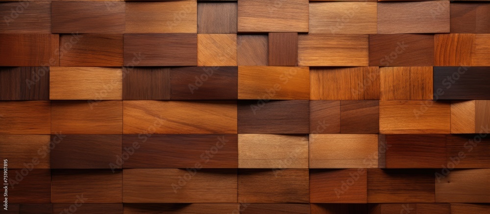 This wooden wall features a captivating pattern of squares and rectangles, creating a visually striking blend of shapes. The intricate design adds depth and texture to the space, making it a unique This wooden wall features a captivating pattern of squares and rectangles, creating a visually striking blend of shapes. The intricate design adds depth and texture to the space, making it a unique