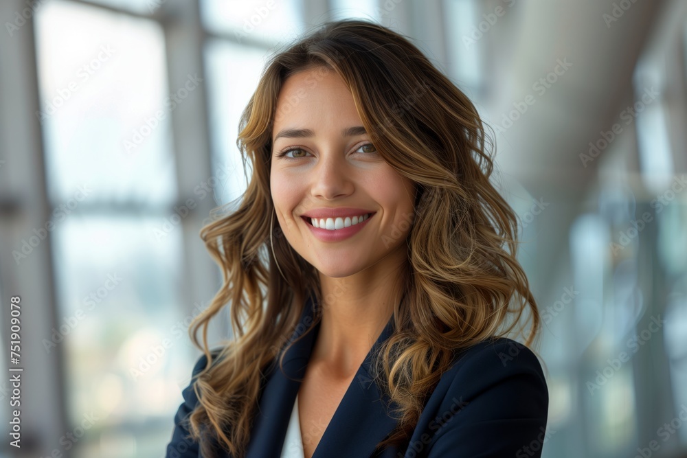 beautiful business woman standing outside of building, joyful and optimistic, collaborative beautiful business woman standing outside of building, joyful and optimistic, collaborative