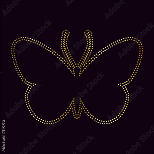 Decorative winged insect, golden outline of a butterfly. Vector graphics.