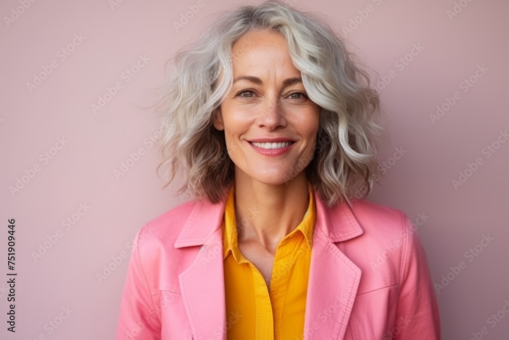 Portrait of a beautiful senior woman smiling at the camera over pink background Portrait of a beautiful senior woman smiling at the camera over pink background