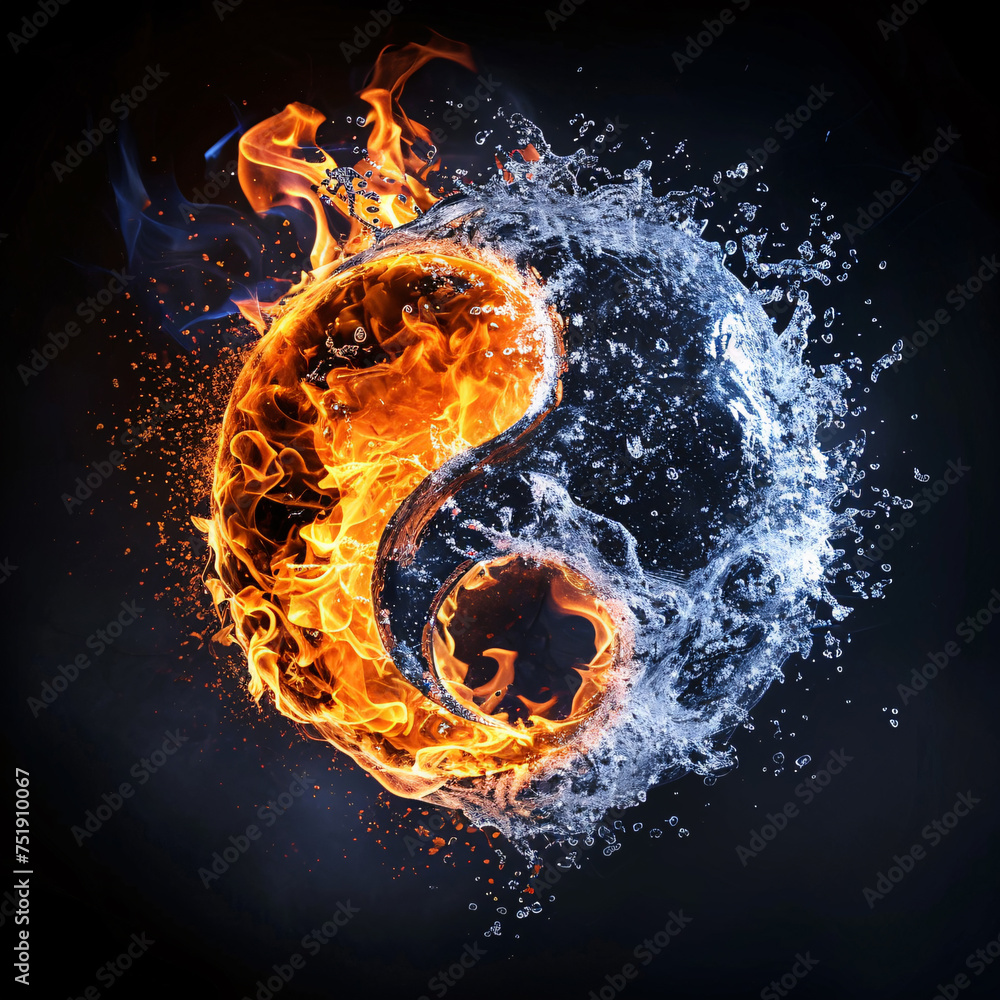Fototapeta premium Water fire Yin and Yang harmony and peace symbol icon 