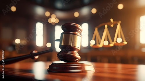 Stunning light background of wooden judge gavel in court