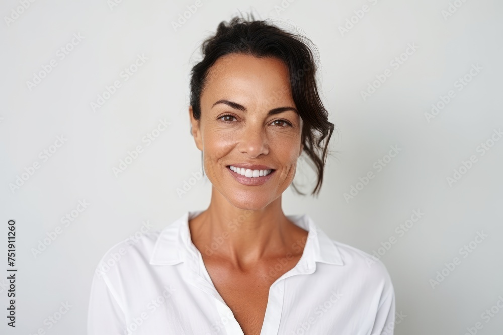 Portrait of a smiling businesswoman looking at camera against white background Portrait of a smiling businesswoman looking at camera against white background