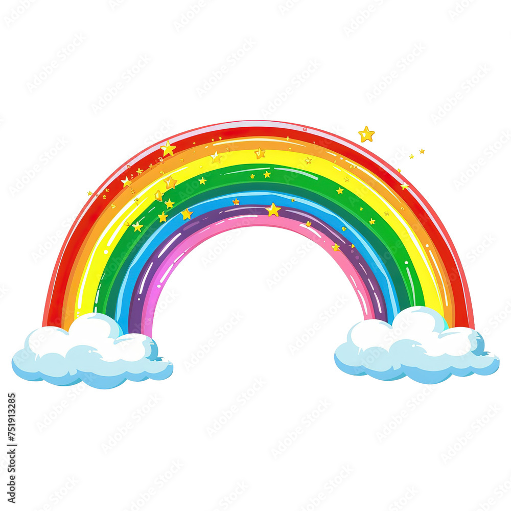 rainbow, wide angle, clouds on solid white background, Beautiful meteorological phenom occurring after rain. Fantasy symbol of good luck. rainbow, wide angle, clouds on solid white background, Beautiful meteorological phenom occurring after rain. Fantasy symbol of good luck.