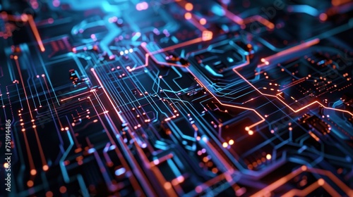 3D rendering of motherboard Circuit. Technology background concept.