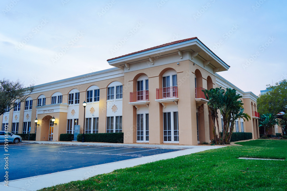 Bradenton, FL, USA - 03 02 2024: The landscape of Bradenton city hall