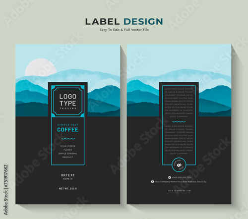 Coffee pouch packaging and label design, professional food sticker minimalist banner vector vintage tag.