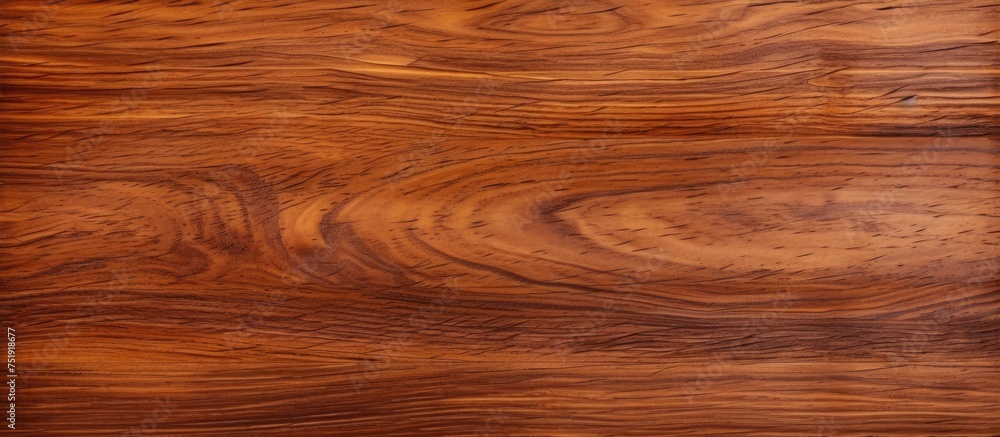 Naklejka premium This close-up view showcases the intricate patterns and details of a brown wood grain surface. The texture is rich and visually appealing, with distinct lines and variations in color.