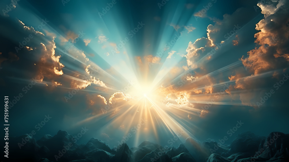 Surreal cloudscape with sun rays breaking through the clouds Surreal cloudscape with sun rays breaking through the clouds