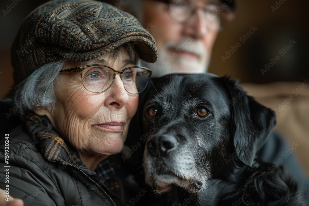 The dog is a beloved family pet. Background with selective focus and copy space