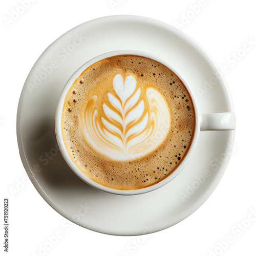 coffee cup latte art, top view isolated on transparency background.