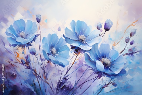 Blue flowers oil painting with Generative AI