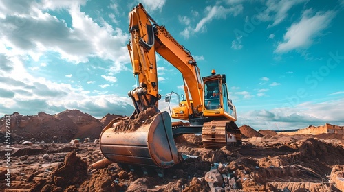 Excavators Digging in Construction Fields, To provide a striking and relevant image for construction and heavy machinery stock photo needs