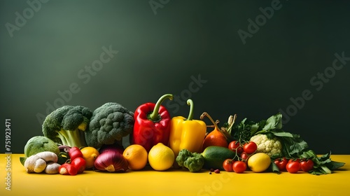 Vibrant Vegetables and Fruits on a Table  To showcase the beauty and appeal of fresh  seasonal produce and inspire healthy eating choices