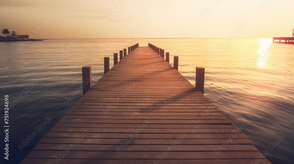 Photo of wooden pier at sunset