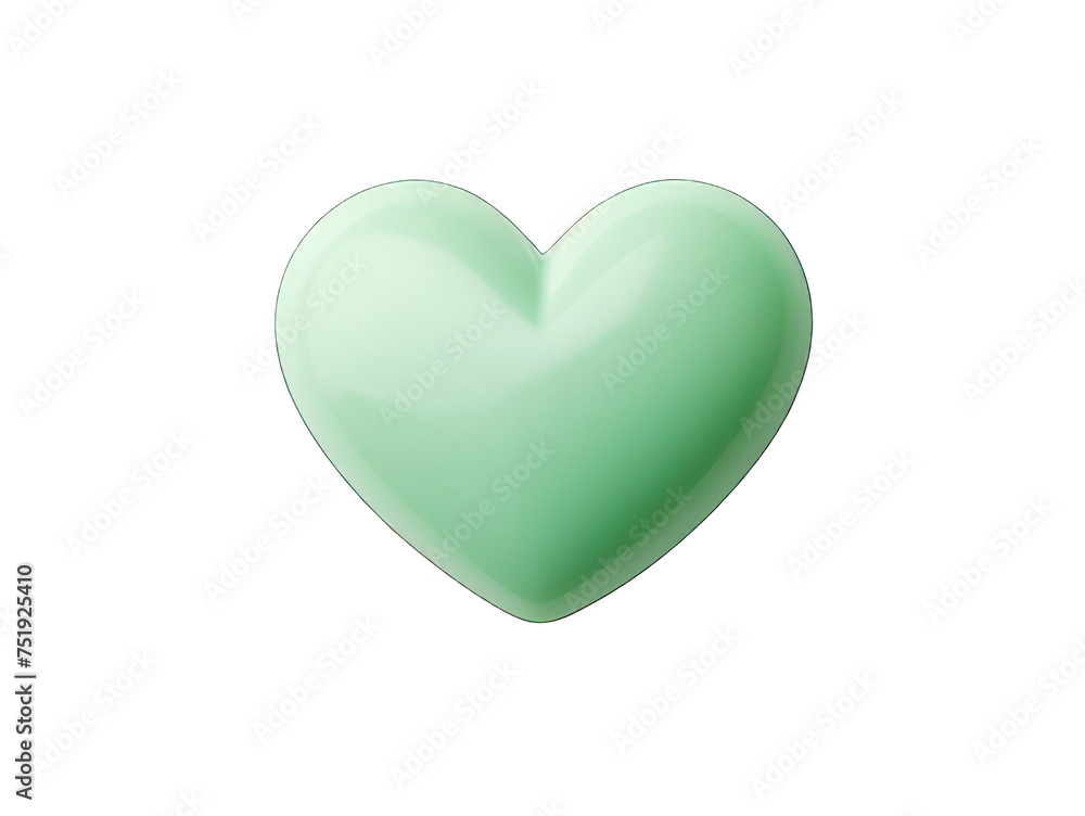 Mint green blue colored heart isolated on transparent background, transparency image, removed background