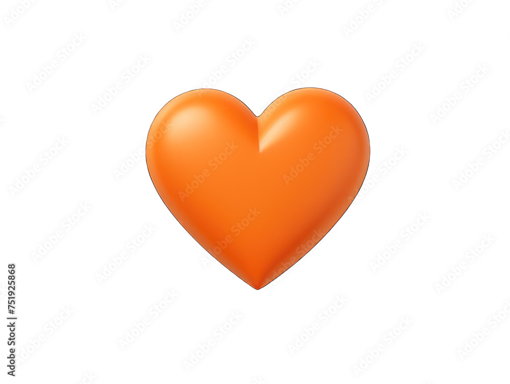 Orange colored heart isolated on transparent background, transparency image, removed background