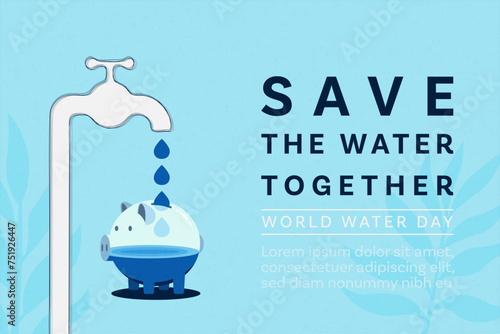 Save Water Concept. Piggy bank with drop of water. Sustainable ecology and environment conservation concept design. Vector illustration.