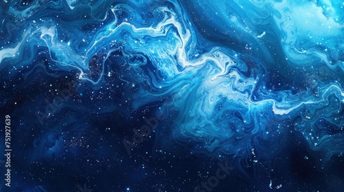 High-resolution image of a swirling blue and black abstract marble texture with sparkling accents.