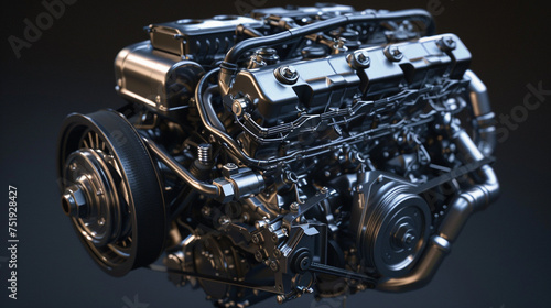 3D model of a car engine in operation with a focus on realism showcasing moving parts realistic lighting and shadows to emphasize depth and motion
