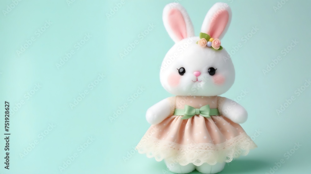 cute bunny with dress on blue background cute bunny with dress on blue background