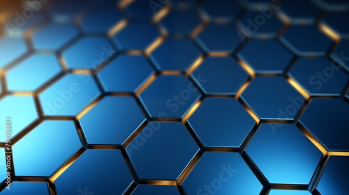 Abstract blue and gold hexagon background, geometric honeycomb wallpaper