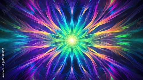 Psychedelic Pulses in Green Blue Yellow and Pink / Abstract fractal image with optically challenging colorful patterned designs in blue, yellow, green and pink photo