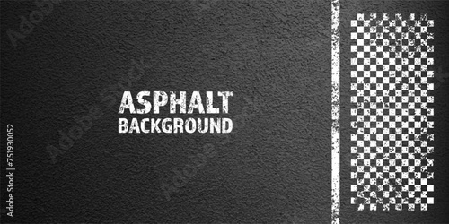 Asphalt road with white cracked lane marking, concrete highway surface, texture. Street traffic line, road dividing strip. Pattern with grainy structure, grunge stone background. Vector illustration