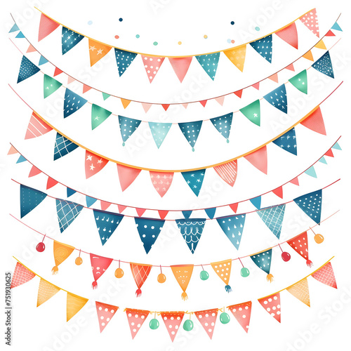 Set of buntings garland flag for decoration on white background.