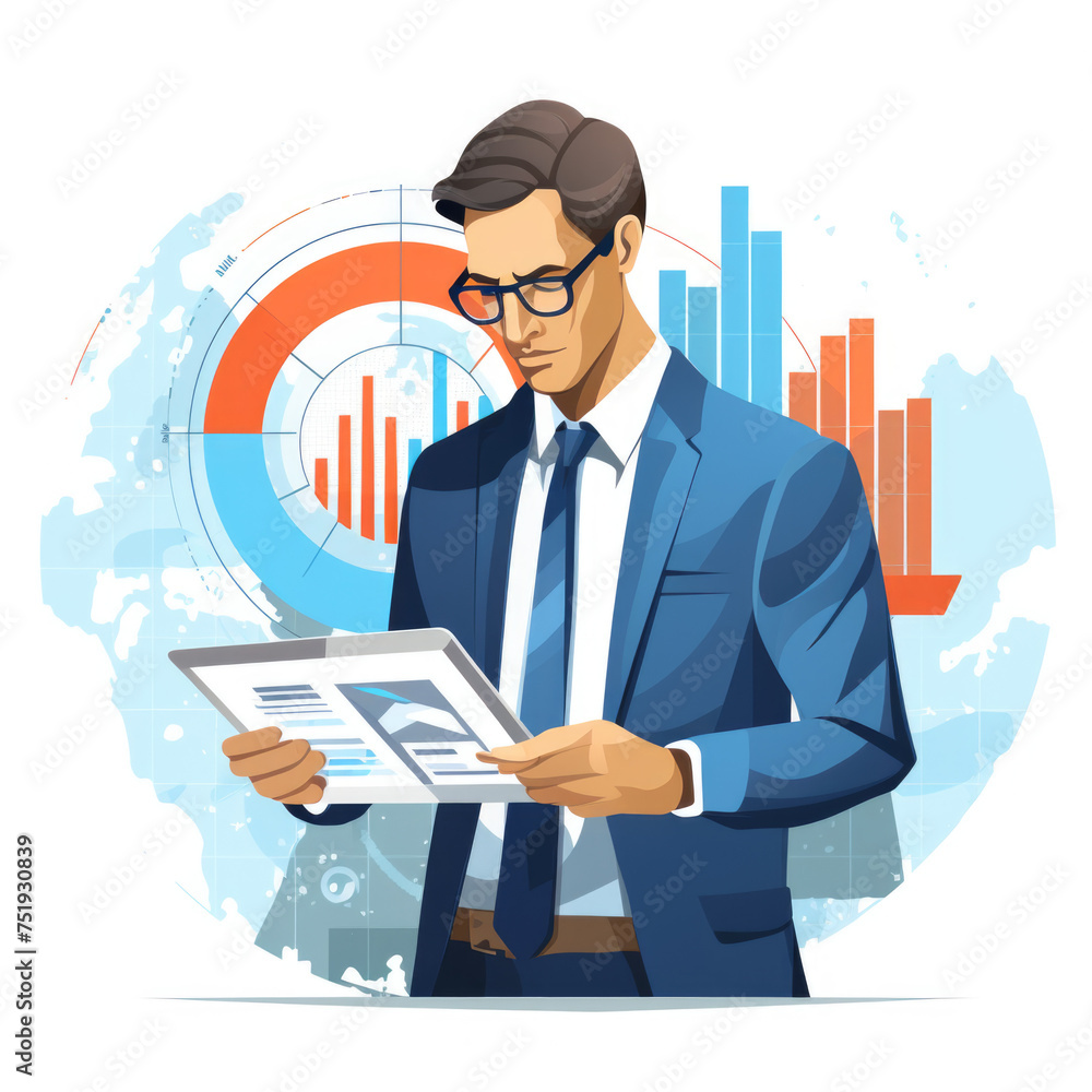 Businessman analyzing financial data on a tablet Businessman analyzing financial data on a tablet