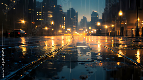 Close shot of wet street with sparkles © Derby