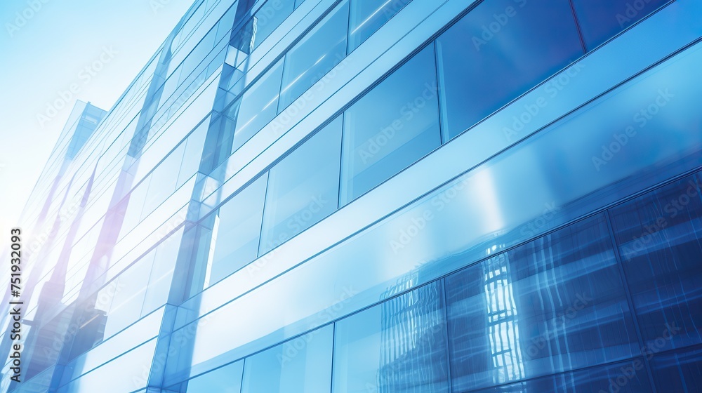 Low angle transparent blue glass wall office building Low angle transparent blue glass wall office building