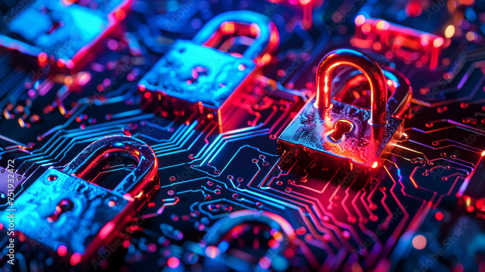 Fototapeta premium Electronic security lock Digital padlock for computing system.